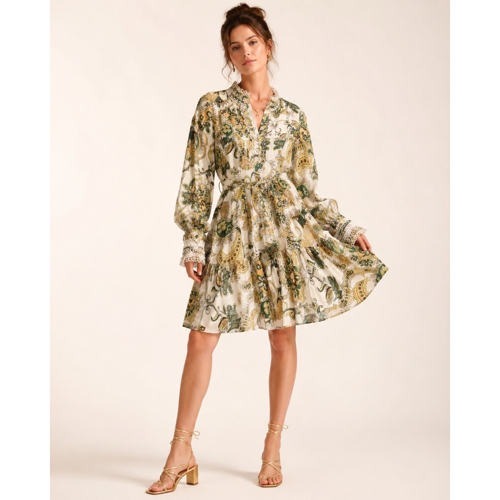 VTG ASA Fashion Ornamental Paisley Dress L Cottage Core Garden Party